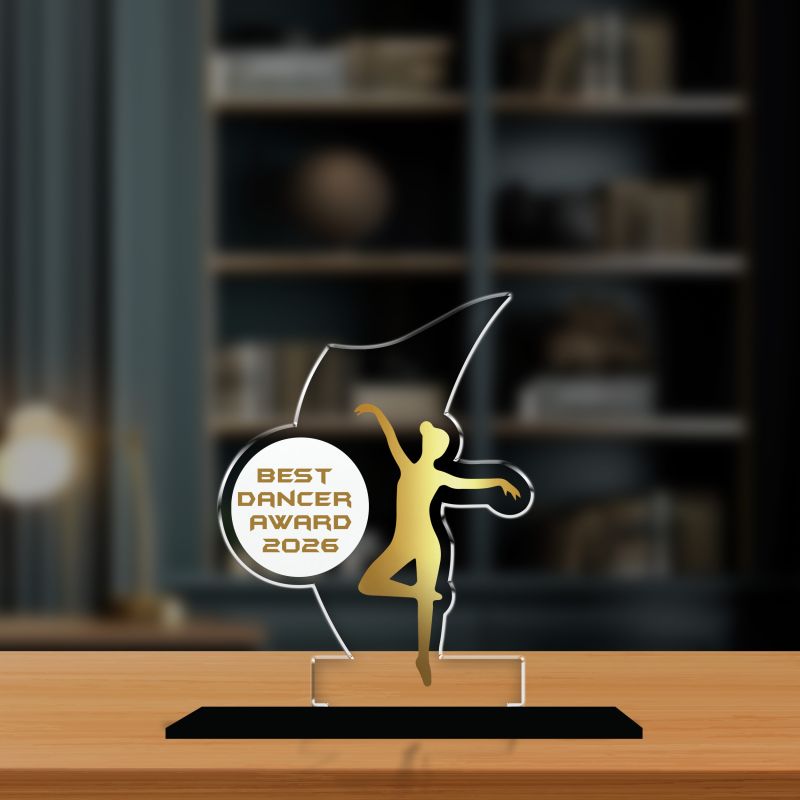 Personalized Best Dancer Award Dance Achievement Recognition Gift for Dancers, Students & Teacher UV Printed Acrylic Award Trophy (Best Dancer Trophy)